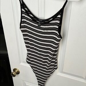 Forever 21 Black and White Striped Bodysuit size medium